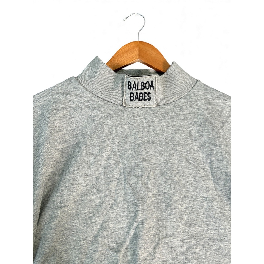 Balboa Babes Mock Neck Cropped Sweatshirt Grey Long Sleeve Drawstring Size L - Picture 2 of 4